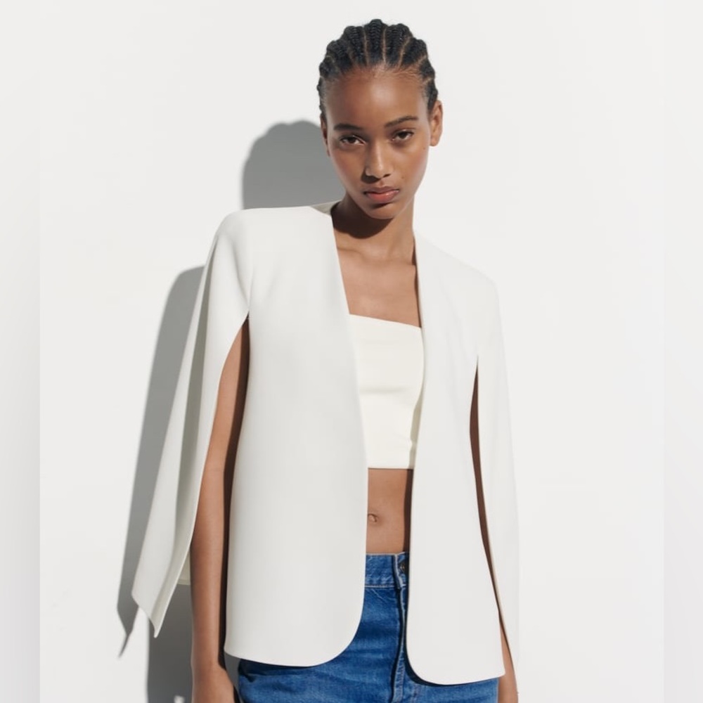 Zara White Cape Blazer